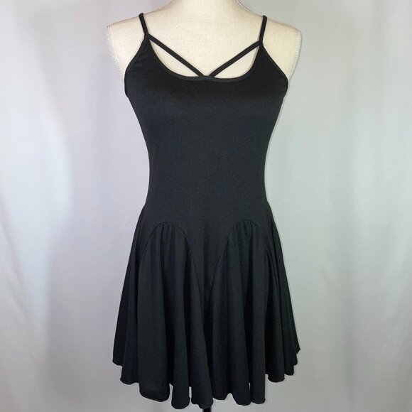 NWT Adome Mini Sexy Skater Dress Size Small Black Sleeveless Spaghetti Straps - Picture 1 of 9